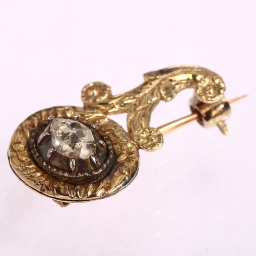 1113 - A Georgian diamond Halley's Comet brooch, unmarked gold closed-back settings with rose-cut diamond, ... 