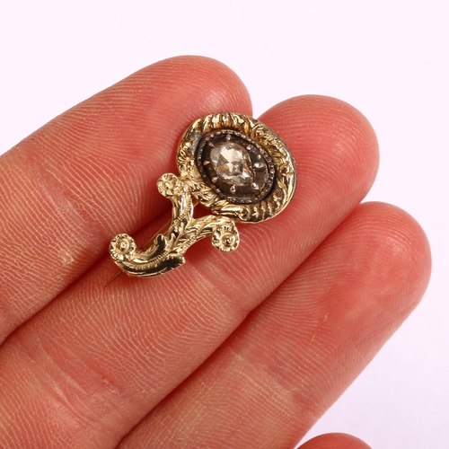 1113 - A Georgian diamond Halley's Comet brooch, unmarked gold closed-back settings with rose-cut diamond, ... 