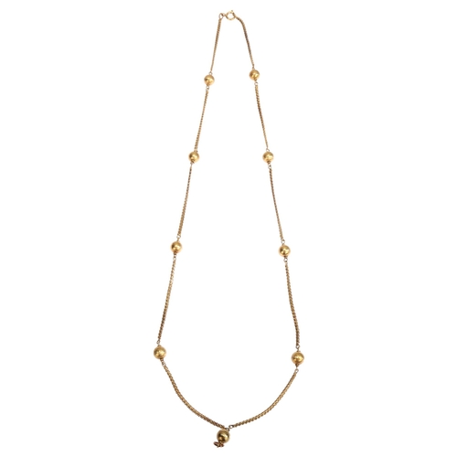 1119 - A 9ct gold fancy link chain necklace, with ball spacers, length 66cm, 24g