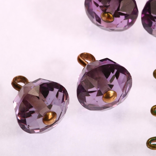 1152 - An early 20th century amethyst dress set, comprising pair of cufflinks and 2 buttons, amethyst diame... 