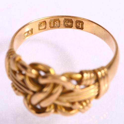 1154 - An early 20th century 18ct gold knot ring, maker WM, Birmingham 1915, setting height 10.7mm, size P,... 