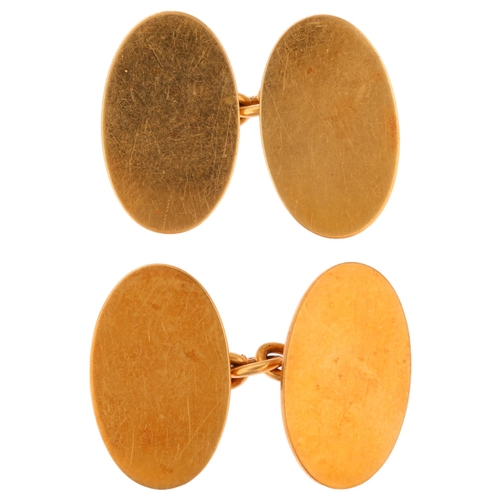 1187 - A pair of early 20th century 18ct gold oval cufflinks, GJ Johnstone & Co, Birmingham 1911, length 19... 