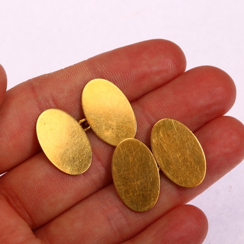 1187 - A pair of early 20th century 18ct gold oval cufflinks, GJ Johnstone & Co, Birmingham 1911, length 19... 