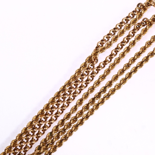 1188 - A late 20th century 9ct gold triple-strand layer necklace, comprising rope twist and belcher links, ... 