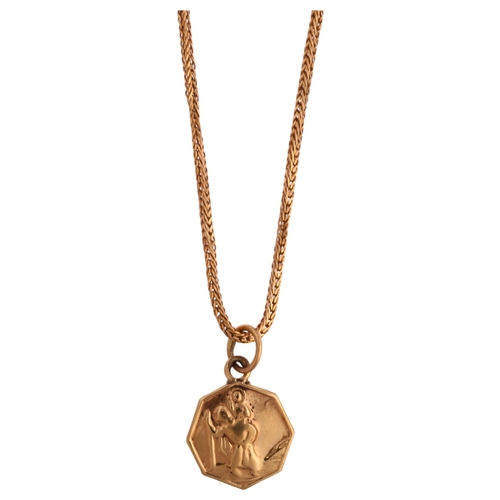 1204 - A 9ct gold St Christopher pendant necklace, on 9ct foxtail link chain, pendant height 19.4mm, chain ... 