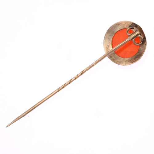 1210 - A Victorian sardonyx Masonic intaglio seal stickpin, unmarked yellow metal settings, head diameter 1... 