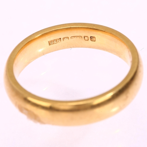 1225 - A late 20th century 18ct gold wedding band ring, maker B&N, London 1993, band width 4mm, size J, 5.5... 