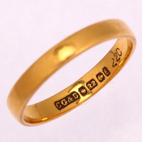 1229 - A late 20th century 22ct gold wedding band ring, maker CG&S, Birmingham 1979, band width 2.7mm, size... 