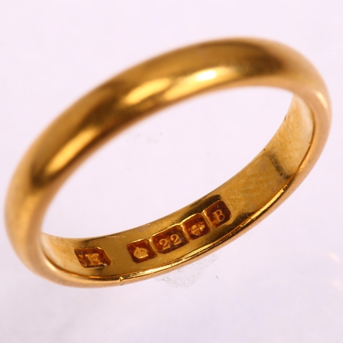 1232 - An early 20th century 22ct gold wedding band ring, maker HS, Birmingham 1926, band width 3.4mm, size... 