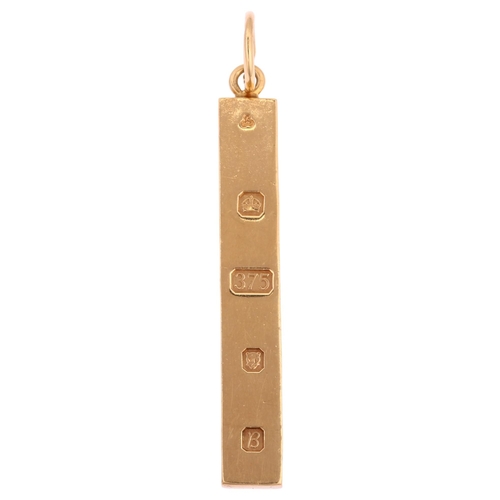 1237 - A late 20th century 9ct gold ingot pendant, London 1976, height 55.8mm, 10.7g