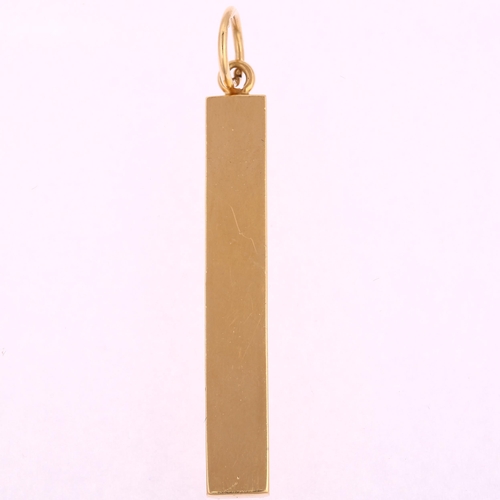 1237 - A late 20th century 9ct gold ingot pendant, London 1976, height 55.8mm, 10.7g