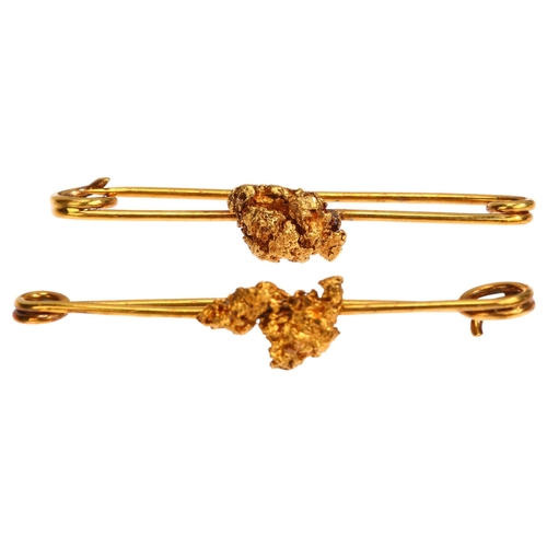 1240 - 2 gold nugget bar brooches, largest length 37.9mm, 2.8g (2)