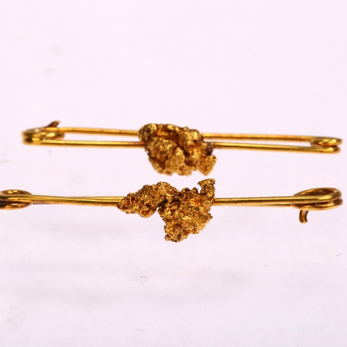 1240 - 2 gold nugget bar brooches, largest length 37.9mm, 2.8g (2)