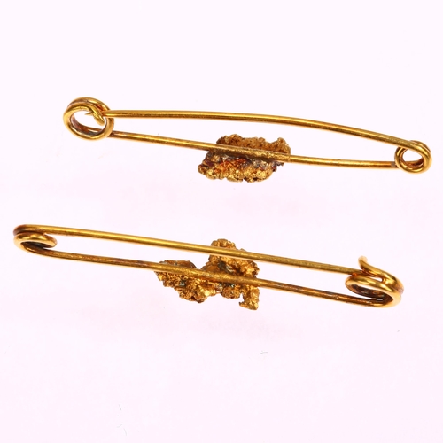 1240 - 2 gold nugget bar brooches, largest length 37.9mm, 2.8g (2)