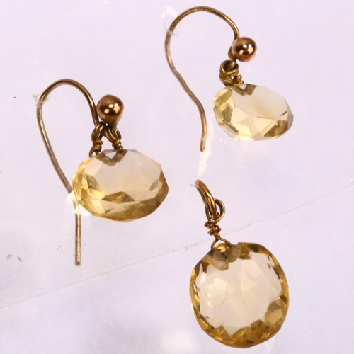 1242 - An Antique citrine pendant and earring set, with unmarked gold mounts, pendant height 18.9mm, earrin... 