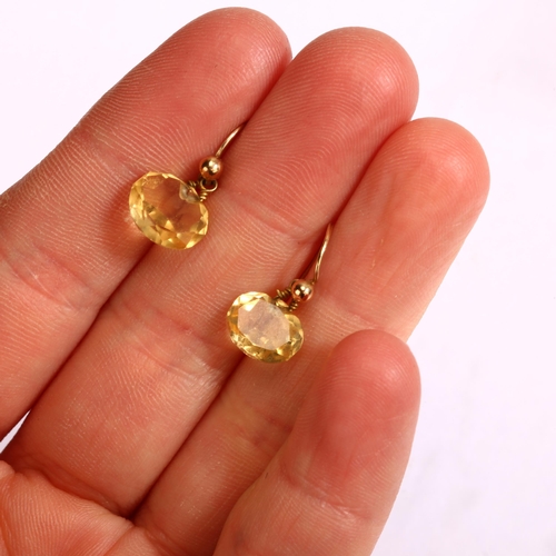 1242 - An Antique citrine pendant and earring set, with unmarked gold mounts, pendant height 18.9mm, earrin... 