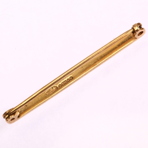 1254 - A mid-20th century 9ct gold tie clip/bar brooch, maker HH&S, Birmingham 1947, length 44.5mm, 2.1g