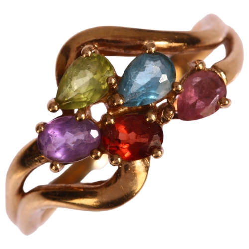 1272 - A modern 9ct gold gem set ring, setting height 10.5mm, size O, 2.2g