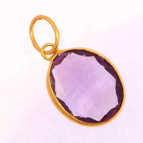 1278 - A 14ct gold solitaire amethyst pendant, bezel set with oval mixed-cut amethyst, height 17.3mm, 0.8g