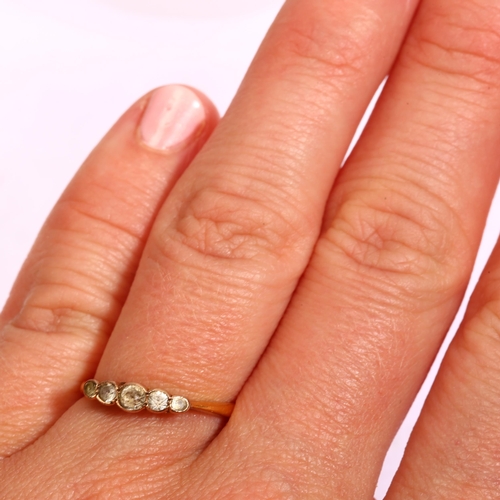 1280 - An 18ct gold graduated five stone paste half hoop ring, size M, 1.5g, and a 9ct paste eternity ring,... 