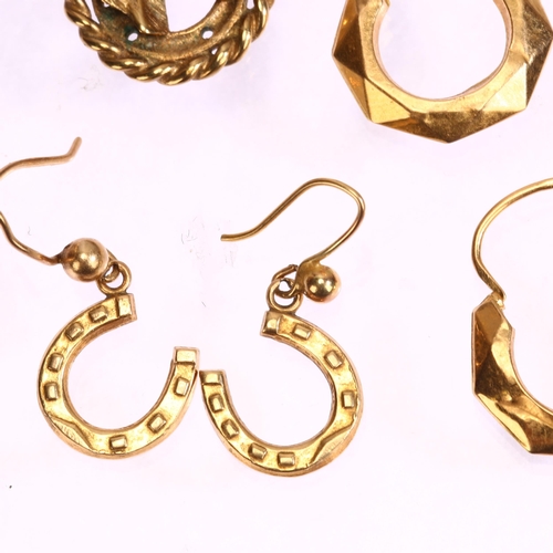 1282 - Various 9ct gold jewellery, including horseshoe set, pendant height 34mm, 5.9g total (3)