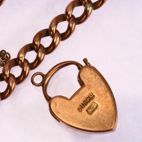 1285 - A 9ct gold heart padlock clasp, and unmarked curb link chain (A/F), 5.8g total (2)