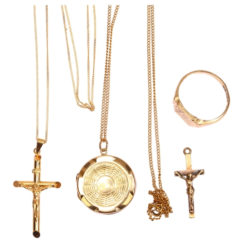 1286 - Various 9ct gold jewellery, including 9ct back and front photo locket pendant, crucifix pendant, sig... 