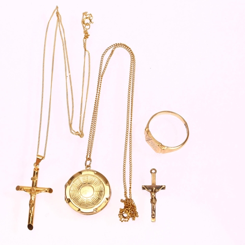 1286 - Various 9ct gold jewellery, including 9ct back and front photo locket pendant, crucifix pendant, sig... 