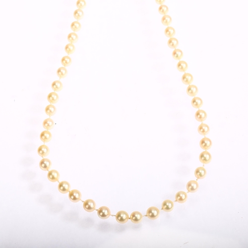 1290 - A single-strand cultured pearl bead necklace, with 9ct pearl flowerhead cluster clasp, length 52cm, ... 