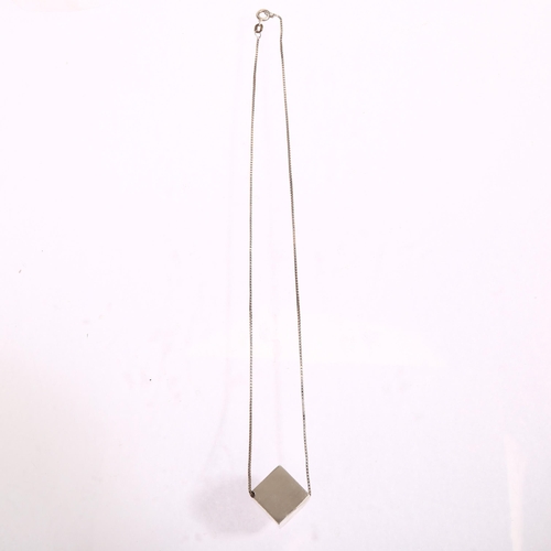 1295 - A Danish silver cube design pendant with sterling silver box link chain, cube marked 925, cube 15mm ... 