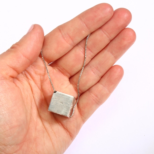 1295 - A Danish silver cube design pendant with sterling silver box link chain, cube marked 925, cube 15mm ... 