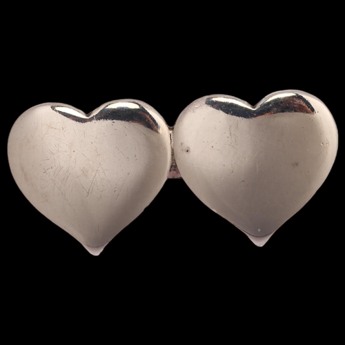 1301 - HANS HANSEN - a Danish sterling silver double-heart design brooch, length 24mm, 3.3g