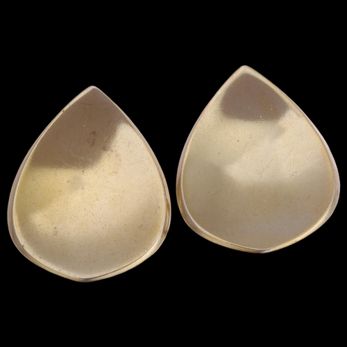 1302 - HANS HANSEN - a Danish sterling silver-gilt leaf-shaped ear clips, length 36mm, 17.5g