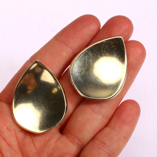 1302 - HANS HANSEN - a Danish sterling silver-gilt leaf-shaped ear clips, length 36mm, 17.5g