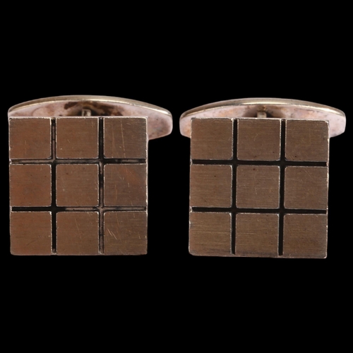 1316 - N E FROM - a pair of Danish sterling silver chequerboard design cufflinks, 15mm across, 16g