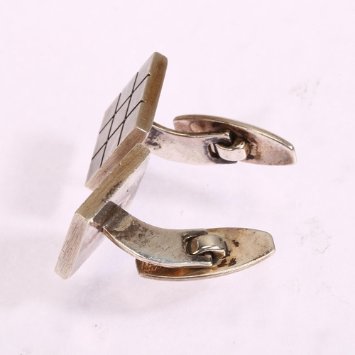 1316 - N E FROM - a pair of Danish sterling silver chequerboard design cufflinks, 15mm across, 16g