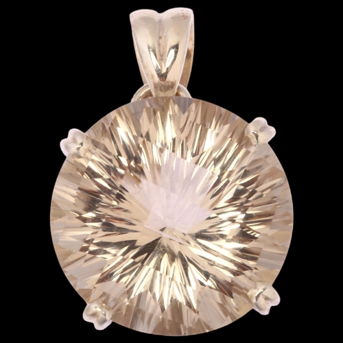 1324 - A modern silver and laser-cut quartz pendant, diameter 23mm, 12.5g