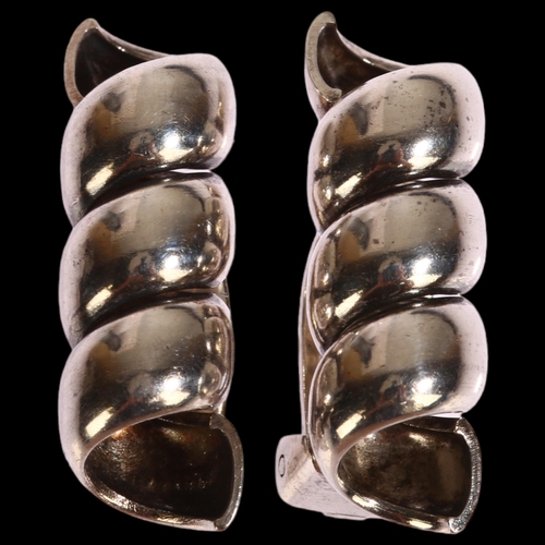 1326 - ANTON MICHELSEN - a pair of Danish modernist sterling silver spiral tube clip-on earrings, height 25... 