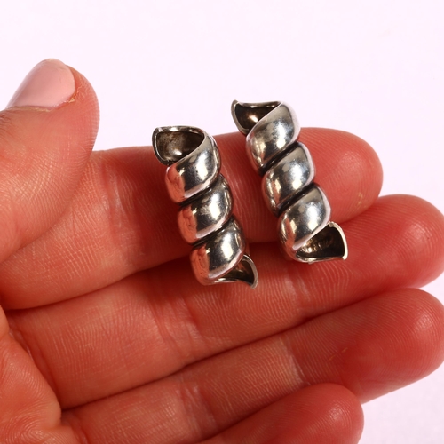 1326 - ANTON MICHELSEN - a pair of Danish modernist sterling silver spiral tube clip-on earrings, height 25... 