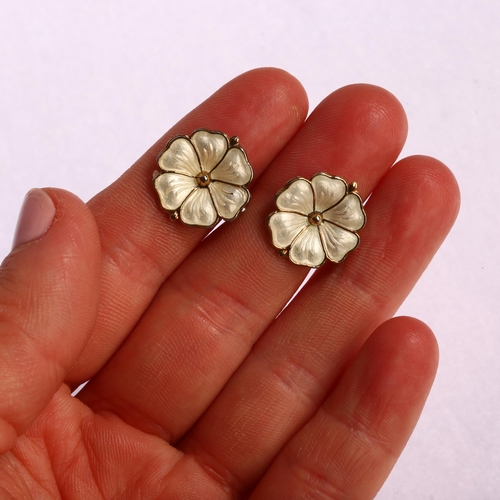 1331 - MEKA - a pair of Danish vermeil sterling silver and white enamel daisy pattern clip-on earrings, dia... 