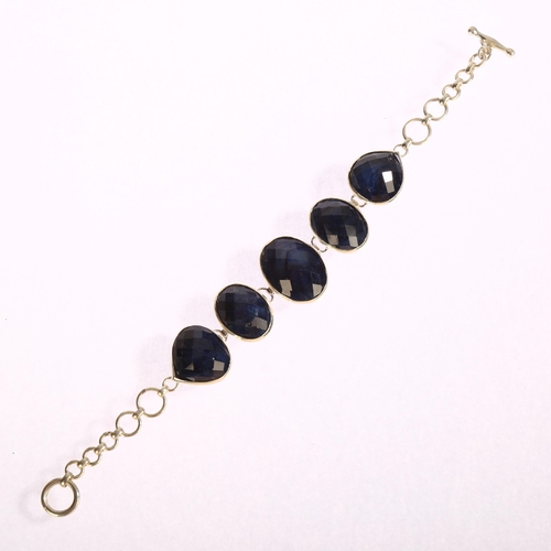 1342 - A modern silver bracelet set with 5 large natural cut sapphires, length 21cm, 40.8g, largest stone 2... 