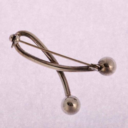 1349 - N E FROM - a Danish sterling silver crossover design brooch, length 45mm, 7.5g