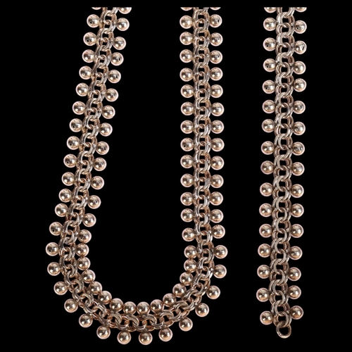 1352 - HERMANN SIERSBOL - a sterling silver bead and chain necklace, length 41cm, and matching bracelet, le... 