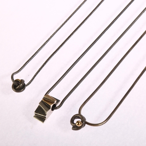 1353 - 3 sterling silver, gilded and oxidised pendant necklaces, maker's include AgArd