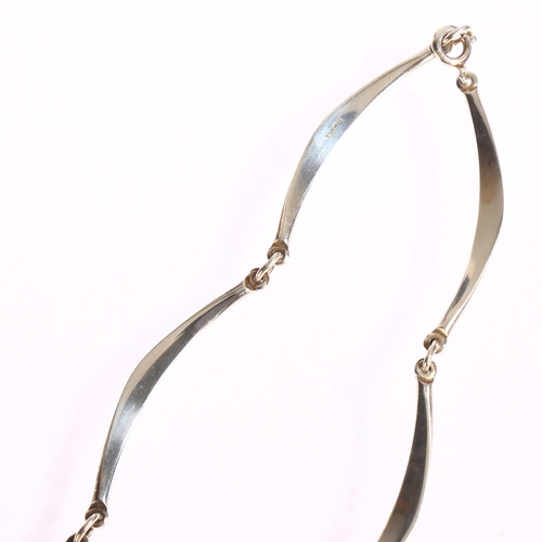 1364 - N E FROM - a Danish sterling silver plain form long link necklace, length 39cm, 25g