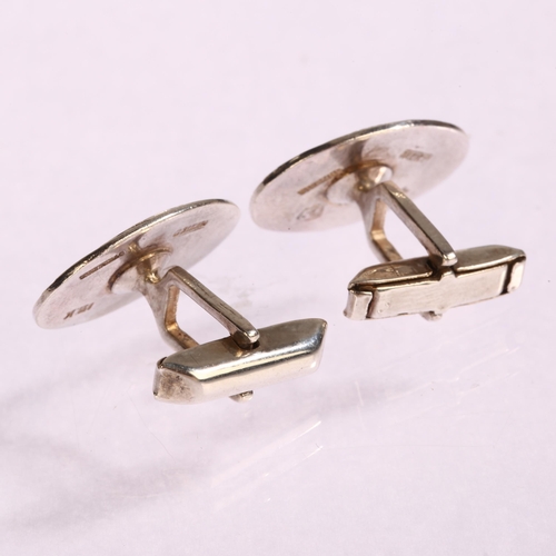 1365 - Mexican sterling silver and 10k gold inlaid cufflinks, with Mayan design, length 22mm, 14g total