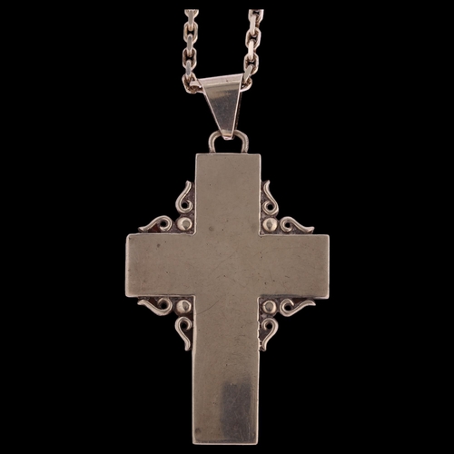 1366 - J BERNTH JENSEN - a Copenhagen silver cross pendant on sterling silver chain, cross height excluding... 