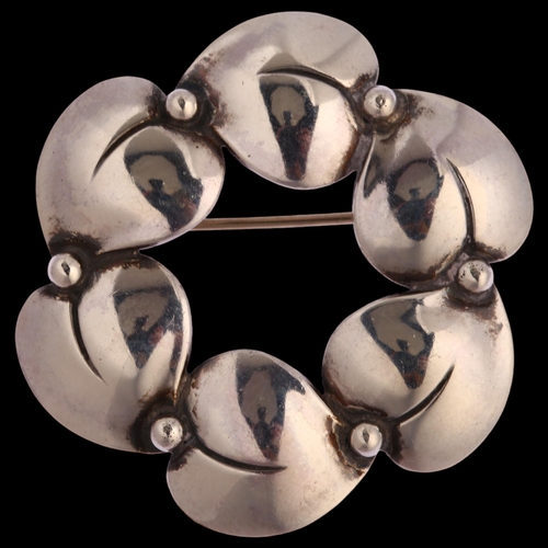 1368 - N E FROM - a Danish sterling silver leaf and berry design brooch, 38mm across, 9.5g