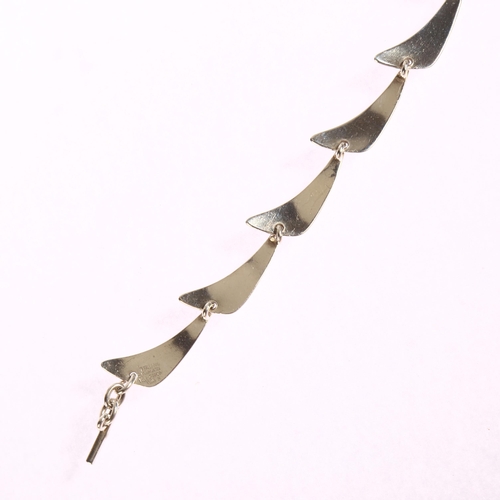 1369 - N E FROM - a Danish sterling silver wing design plain form bracelet, length 19cm, 12.5g