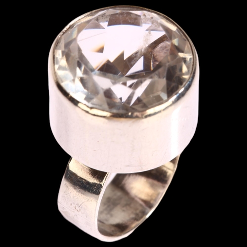 1376 - N E FROM - a Danish sterling silver large crystal set ring, setting 17mm across, size K, 10.5g